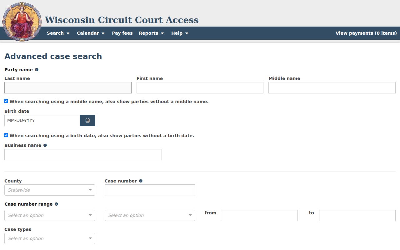 Sheboygan County case search advanced filters