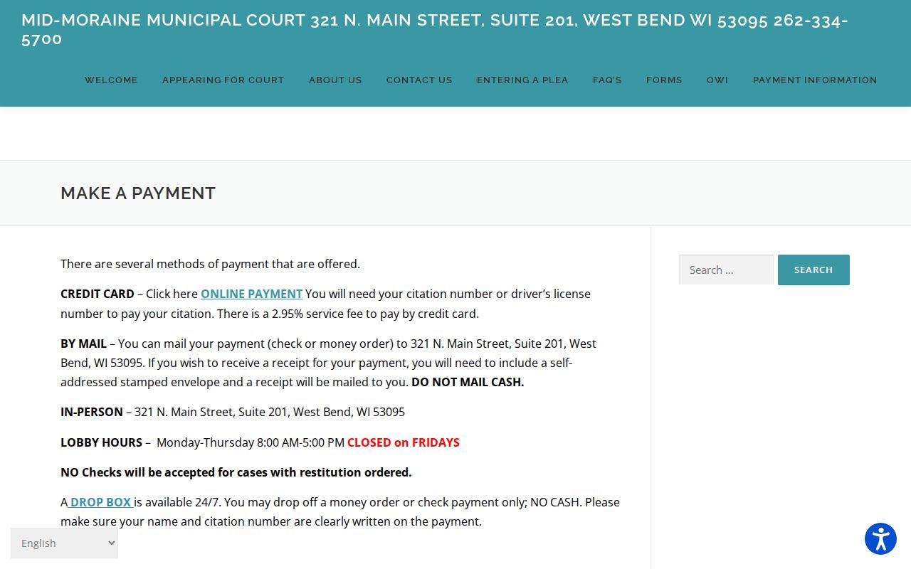 Mid-Moraine traffic citation payment channels