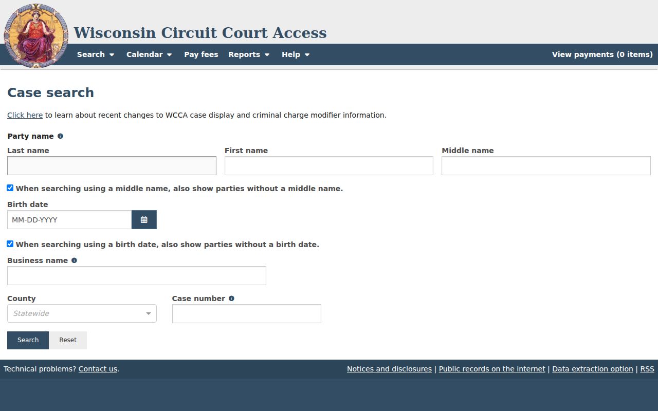 Sheboygan County case search simple name controls